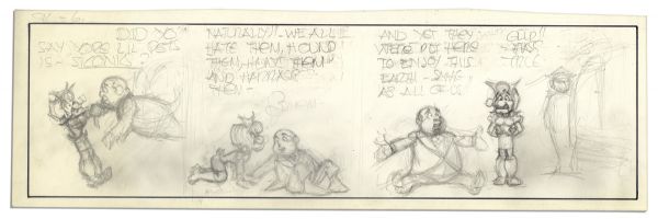 ''Li'l Abner'' Unfinished Comic Strip by Al Capp in Pencil -- Undated Strip Features Mammy Yokum -- 19.75'' x 6.25'' -- Near Fine