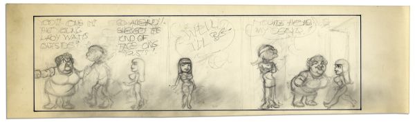 ''Li'l Abner'' Unfinished Comic Strip by Al Capp in Pencil -- Undated -- 23'' x 6.5'' -- Minor Toning, Else Near Fine