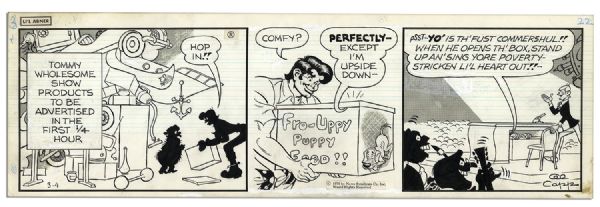 Lot of 4 ''Li'l Abner'' Comic Strips Hand-Drawn & Signed by Al Capp Featuring Abner, Tommy Wholesome & Skeets -- 27, 28 February & 4, 5 March 1970 -- 23'' x 6.75'' -- White Out, Near Fine