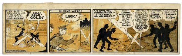 ''Li'l Abner'' Comic Strip From 9 July 1940 Featuring Mammy & Pappy Digging Gold in Los Angeles -- Hand-Drawn & Signed by Al Capp -- 23'' x 6.75'' -- Color Added, Else Near Fine