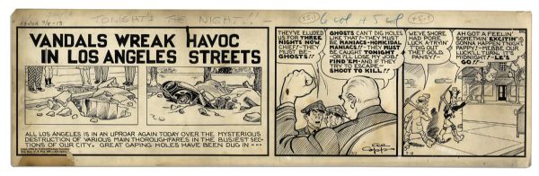''Li'l Abner'' Comic Strip From 8 July 1940 Featuring Mammy & Pappy Digging Gold in Los Angeles -- Hand-Drawn & Signed by Al Capp -- 23'' x 6.75'' -- Toning & White Out, Near Fine