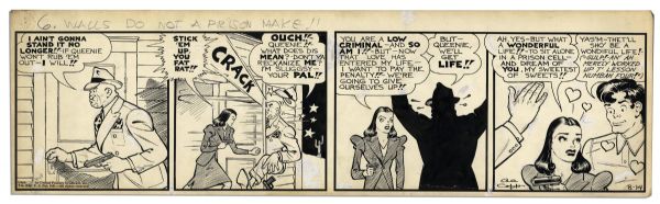 ''Li'l Abner'' Comic Strip From 14 August 1940 Featuring Abner, Sluggsy & Queenie -- Hand-Drawn & Signed by Al Capp -- 23'' x 6.75'' -- Toning & White Out, Near Fine