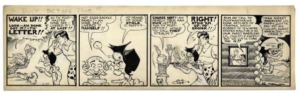 ''Li'l Abner'' Comic Strip From 25 June 1940 Featuring Hazel Hobogoblin on ''Sadie Hawkins Day'' -- Hand-Drawn & Signed by Al Capp -- 23'' x 6.75'' -- Toning & White Out, Near Fine