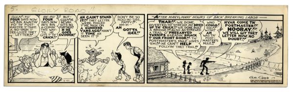 ''Li'l Abner'' Comic Strip From 21 June 1940 Featuring Abner, Mammy, Pappy & Salomey -- Hand-Drawn & Signed by Al Capp -- 23'' x 6.75'' -- Toning & White Out, Near Fine