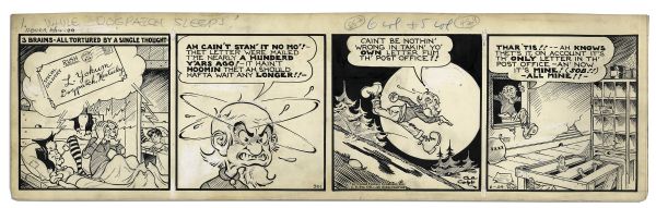 ''Li'l Abner'' Comic Strip From 24 June 1940 -- Hand-Drawn & Signed by Al Capp -- 23'' x 6.75'' -- Toning & White Out, Near Fine