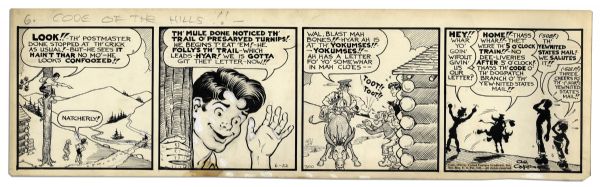''Li'l Abner'' Comic Strip From 22 June 1940 Featuring Abner, Mammy & Pappy -- Hand-Drawn & Signed by Al Capp -- 23'' x 6.75'' -- Toning & White Out, Near Fine