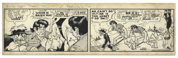 ''Li'l Abner'' Comic Strip From 26 July 1941 -- Hand-Drawn & Signed by Al Capp -- Featuring L'il Abner & Joe Btfsplk -- 22.75'' x 7'' -- Toning & White Out, Near Fine