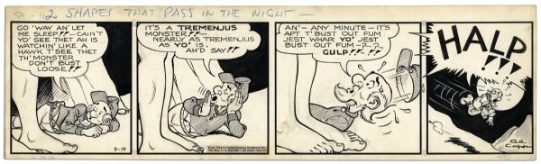 ''Li'l Abner'' Strip Hand Drawn & Signed by Al Capp From 19 September 1944 -- Featuring Pappy Yokum & The Legs of a Giant Woman -- 22.75'' x 6.75'' -- Toning, Else Near Fine