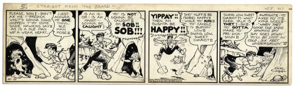 ''Li'l Abner'' Comic Strip From 19 October 1945 Featuring Li'l Abner, Ole Man Mose & Salomey -- Drawn & Signed by Capp -- 22.75'' x 6.5'' -- Toning & Minor Foxing, Else Near Fine