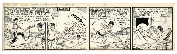 ''Li'l Abner'' Comic Strip From 17 October 1945 Featuring Li'l Abner -- Drawn & Signed by Capp -- 22.75'' x 6.5'' -- Minor Toning, Else Near Fine