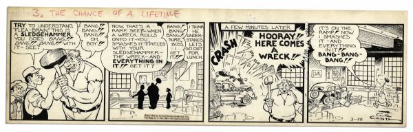 ''Li'l Abner'' Comic Strip From 28 March 1945 -- Hand-Drawn & Signed by Al Capp Featuring Flea-Brain -- 22.75'' x 6.75'' -- Toning & White Out, Near Fine
