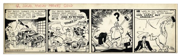 ''Li'l Abner'' Comic Strip From 29 March 1945 -- Hand-Drawn & Signed by Al Capp Featuring Li'l Abner & ''Flea Brain'' -- 22.75'' x 6.75'' -- Toning & White Out, Near Fine
