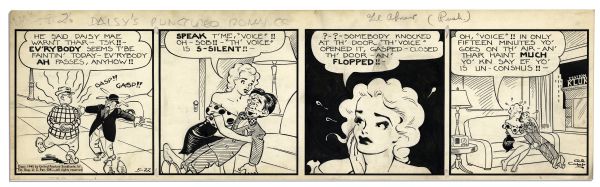 ''Li'l Abner'' Comic Strip From 22 May 1945 -- Hand-Drawn & Signed by Al Capp Featuring Daisy Mae, Big Barnsmell & The Voice -- 22.75'' x 6.75'' -- Toning & White Out, Near Fine