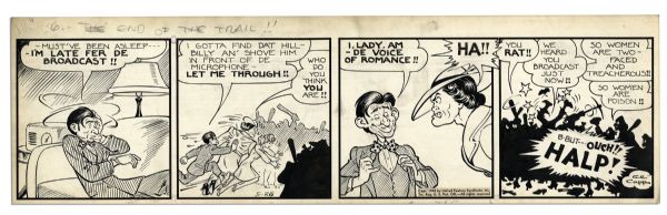 ''Li'l Abner'' Comic Strip From 26 May 1945 -- Hand-Drawn & Signed by Al Capp -- Featuring ''De Voice of Romance'' -- 22.5'' x 6.75'' -- Toning & White Out, Near Fine