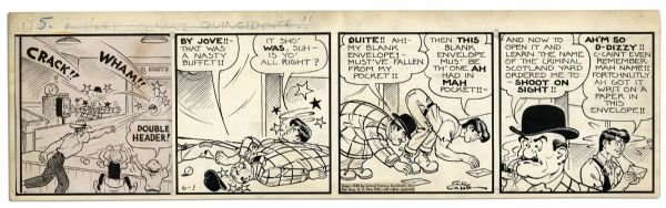 ''Li'l Abner'' Comic Strip From 1 June 1945 Featuring Li'l Abner -- Hand-Drawn & Signed by Al Capp -- 22.5'' x 6.75'' -- Toning & White Out, First Panel is Printed, Else Near Fine