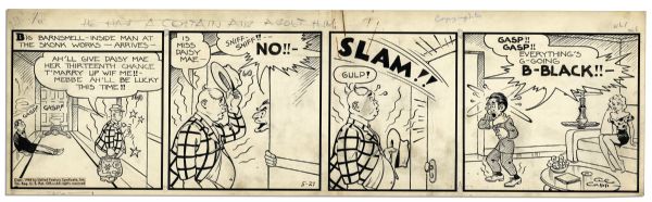 ''Li'l Abner'' Comic Strip From 21 May 1945 Featuring Daisy Mae, Big Barnsmell & The Voice -- Hand-Drawn & Signed by Al Capp -- 22.75'' x 7'' -- Toning & White Out, Near Fine