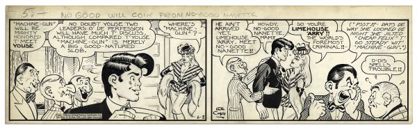 ''Li'l Abner'' Comic Strip From 8 June 1945 Featuring Abner & Daisy Mae as Limehouse 'Arry & No-Good Nanette -- Hand-Drawn & Signed by Al Capp -- 22.75'' x 6.75''