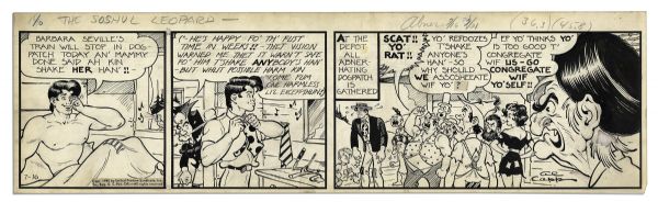 ''Li'l Abner'' Comic Strip From 16 June 1945 Featuring Abner & Mammy -- Hand-Drawn & Signed by Al Capp -- 22.75'' x 6.5'' -- Toning & White Out, Near Fine