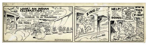 ''Li'l Abner'' Comic Strip From 16 October 1945 -- Hand-Drawn & Signed by Al Capp -- Native Americans Take Back The Country -- 22.75'' x 6.5'' -- Toning & White Out, Near Fine
