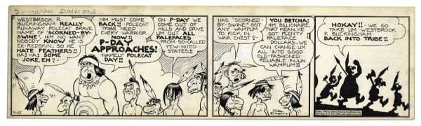 ''Li'l Abner'' Comic Strip From 25 September 1945 Featuring The Polecat Tribe -- Hand-Drawn & Signed by Al Capp -- 22.75'' x 6.5'' -- Toning, White Out, Near Fine