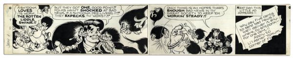 ''Li'l Abner'' Sunday Strip From 8 January 1967 Featuring Li'l Abner & Shtoonks, or Flying Schmoos -- Hand-Drawn by Capp -- 28.5'' x 5.25'' -- Toning, White Out, Else Near Fine
