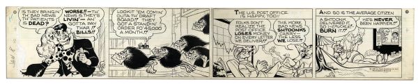 ''Li'l Abner'' Sunday Strip From 8 January 1967 Featuring Li'l Abner, Daisy Mae & Shtoonks -- Hand-Drawn by Capp With Verso Illustration -- 29'' x 5.25'' -- Toning, White Out, Near Fine
