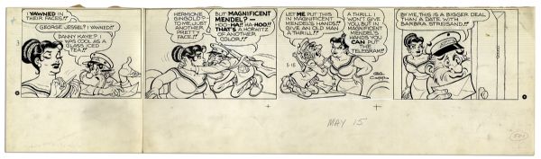 ''Li'l Abner'' Partial Sunday Strip From 15 May 1966 -- Hand-Drawn by Capp With Illustrations to Verso -- Featuring Magnificent Mendel -- 29'' x 23'' -- White Out and Toning, Near Fine