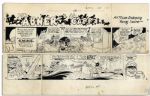 Lil Abner Sunday Strip Hand-Drawn by Al Capp From 24 April 1966 With Sketches to Verso -- Featuring Capps Famous S.W.I.N.E Characters -- 29 x 18 On Two Separated Strips -- Very Good