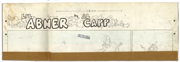 ''Li'l Abner'' Sunday Strip Hand-Drawn by Al Capp From 28 August 1966 -- Monster Costume Storyline -- With Sketches to Verso -- 29'' x 18'' On Two Separated Strips -- Very Good
