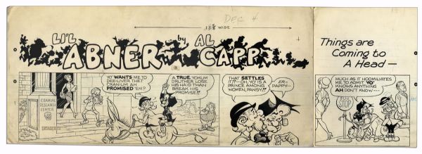 ''Li'l Abner'' Partial Sunday Strip Hand-Drawn by Al Capp From 4 December 1966 -- Featuring Mammy & Pappy Yokum -- With Sketches to Verso -- 28.5'' x 9.75'' -- Very Good
