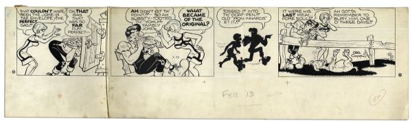''Li'l Abner'' Partial Sunday Strip From 13 February 1966 Featuring  Li'l Abner -- Hand-Drawn & Signed by Capp -- 13.5'' x 29'' -- Two of Three Rows of Panels, Top Row Absent, Else Near Fine