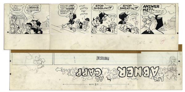 ''Li'l Abner'' Partial Sunday Strip Hand-Drawn & Signed by Al Capp -- From 4 December 1966, Featuring Mammy & Pappy Yokum -- 28.5'' x 7.75'' -- Near Fine