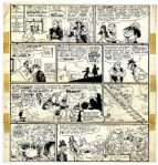 Lil Abner Sunday Strip Hand-Drawn by Al Capp From 20 June 1948 -- Featuring Stubborn J. Tolliver -- 21 x 22.25 On Four Separated Strips -- Tape Residue, Very Good