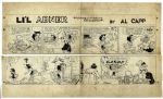 Lil Abner Sunday Strip Hand-Drawn by Al Capp From 26 February 1956 -- Featuring Mammy, Pappy, Daisy Mae, Honest Abe, Moonbeam McSwine -- 29 x 17.5 On Two Separated Strips -- Very Good