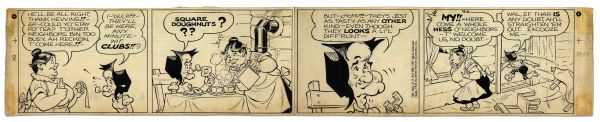 ''Li'l Abner'' Sunday Strip From 11 March 1956 Featuring Mammy Yokum & Moonbeam McSwine -- Hand-Drawn & Signed by Capp --  29'' x 23'' On Three Separated Strips -- Toning, Near Fine