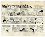 Lil Abner Sunday Strip Hand-Drawn by Al Capp From 13 January 1974 -- Featuring Mammy Yokum & Senator Phogbound -- With Sketches to Verso -- 29 x 23 On Three Separated Strips