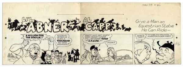 ''Li'l Abner'' Sunday Strip Hand-Drawn by Al Capp From 13 January 1974 -- Featuring Mammy Yokum & Senator Phogbound -- With Sketches to Verso -- 29'' x 23'' On Three Separated Strips
