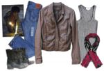 Halle Berry Screen Worn Hero Ensemble From The Call -- With Levis 501 Jeans & Leather Jacket From The Gap
