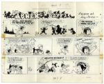 Lil Abner Sunday Strip Hand-Drawn by Al Capp From 7 May 1972 -- Featuring Honest Abe -- 29 x 23 On Three Separated Strips -- Very Good