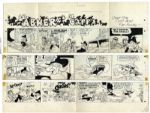 Lil Abner Sunday Strip Hand-Drawn by Al Capp From 17 March 1974 -- Featuring Weakeyes Yokum -- 29 x 15.25 On Three Separated Strips -- Very Good