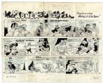 Lil Abner Sunday Strip Hand-Drawn by Al Capp From 17 May 1970 -- Featuring Lil Abner, Daisy Mae, Pappy Yokum -- With Sketches to Verso -- 29 x 23 On Three Separated Strips -- Very Good
