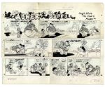 Lil Abner Sunday Strip Hand-Drawn & Signed by Al Capp From 31 May 1970 -- Featuring Pappy Yokum -- With Sketches to Verso Measures 29 x  23 On Three Separated Strips -- Very Good