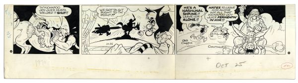 ''Li'l Abner'' Sunday Strip Hand-Drawn & Signed by Al Capp From 25 October 1970 -- Mammy, Hairless Joe & Lonesome Polecat -- 29'' x 7.5'' -- Toning, White Out & Creasing, Very Good
