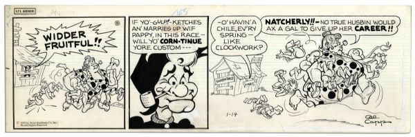 Pair of ''Li'l Abner'' Comics Hand-Drawn & Signed by Al Capp, Who Adds a Penciled Sketch to Verso of One -- 14 & 30 January 1970 -- Abner & Mammy -- 19.5'' x 6.25'' -- Near Fine