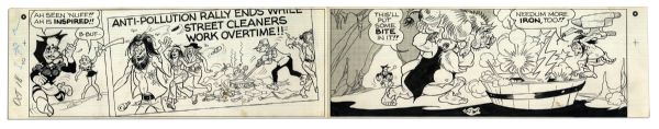 ''Li'l Abner'' Partial Sunday Strip Hand-Drawn by Al Capp, Who Adds a Sketch to Verso -- 18 October 1970 -- Mammy, Daisy Mae, Hairless Joe, Polecat & Hippies -- 29'' x 15.25'' -- Near Fine