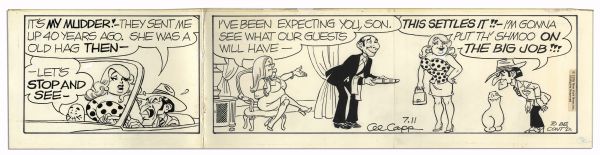 ''Li'l Abner'' Partial Strip Hand-Drawn & Signed by Al Capp From 11 July 1976 -- Featuring Evil-Eye Fleagle, Shoiley & a Shmoo -- 21.75'' x 5.25'' -- Slight Separation to Edges, Near Fine