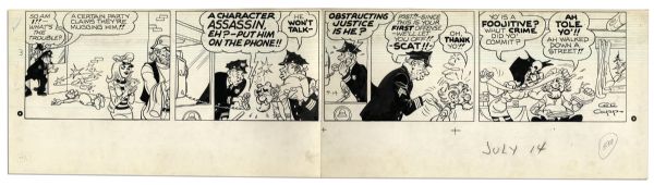 ''Li'l Abner'' Sunday Strip Hand-Drawn & Signed by Al Capp From 12 July 1968 -- Featuring Mammy & Pappy -- in Three Segments, Largest 29'' x 10.25'' -- Toning, White Out & Creasing, Very Good