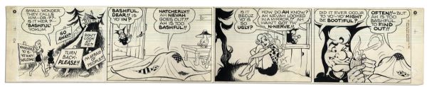 ''Li'l Abner'' Strip Hand-Drawn by Al Capp From 1967 -- Featuring Bashful Yokum, Mammy & Daisy Mae -- 29'' x 5.5'' -- Tape to Verso, White Out & Toning, Else Near Fine