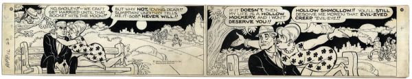 ''Li'l Abner'' Sunday Strip Hand Drawn by Al Capp From 23 April 1967 -- Featuring Evil Eye Fleegle & Shoiley -- 29'' x 15'' -- Toning & Tape, Else Near Fine