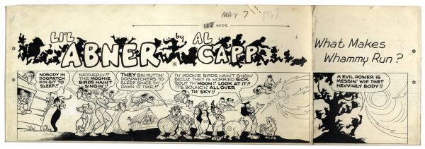 ''Li'l Abner'' Partial Sunday Strip Hand-Drawn by Al Capp From 7 May 1967 -- Featuring Mammy Yokum & Evil Eye Fleagle -- 28.75'' x 23'' -- White Out, Toning, Detached Panel & Tape, Very Good